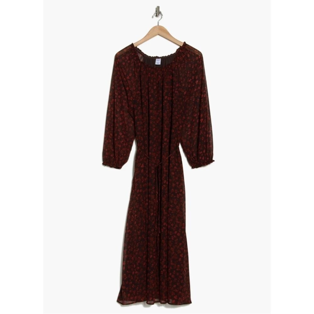 Melrose‎ & Market Floral Long Sleeve Chiffon Maxi Dress Red Size XXS NWT